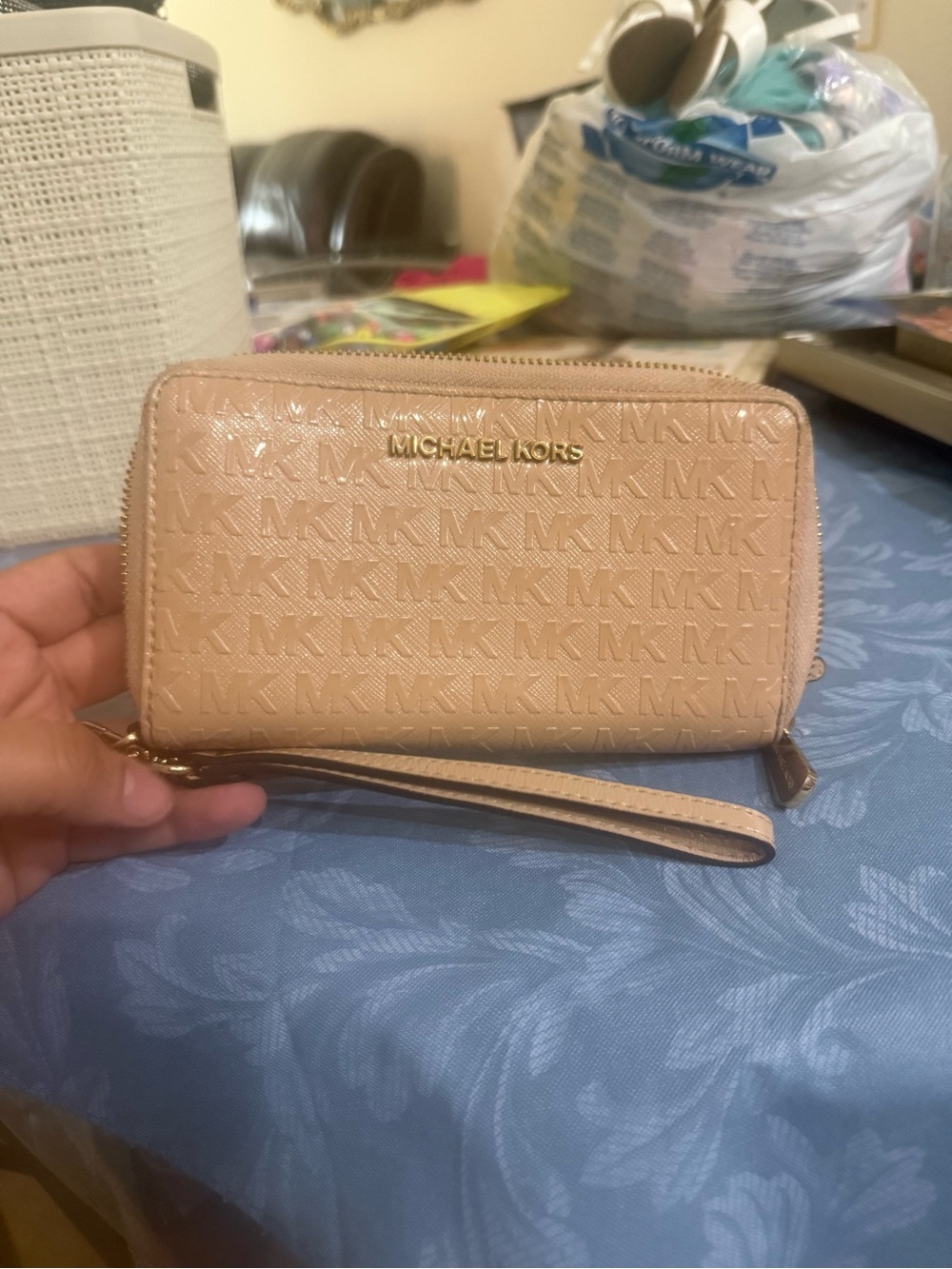 Michael Kors Blush Patent MK Logo Wristlet Wallet
